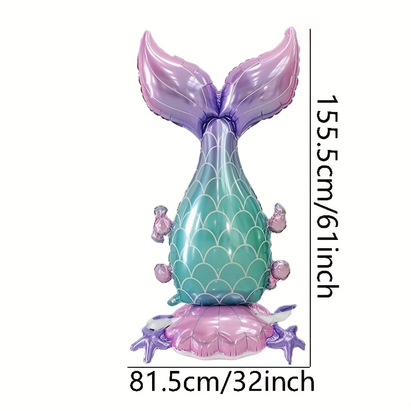 Image of 1pc 61-inch Standing Mermaid Tail Shaped Balloon, Birthday Party Atmosphere Decoration, Gift Prop, Indoor/outdoor Room Decoration