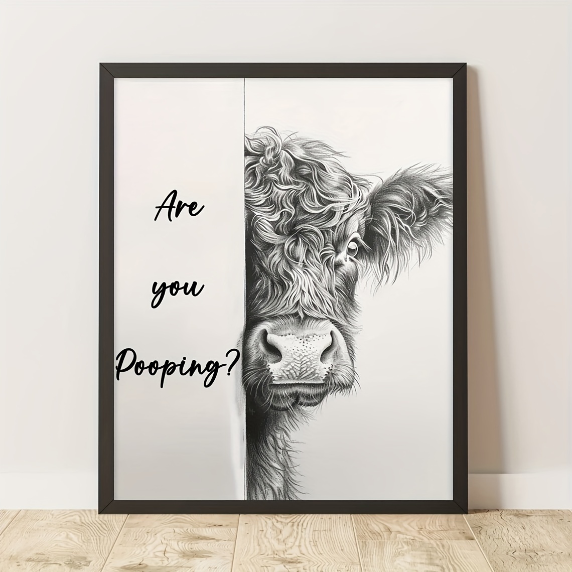 

Funny Highland Cow 'are You Pooping' Canvas Wall Art, 12x16" Frameless Farm Animal Bathroom Decor, Creative & Humorous Toilet Poster For Home, Office, Cafe