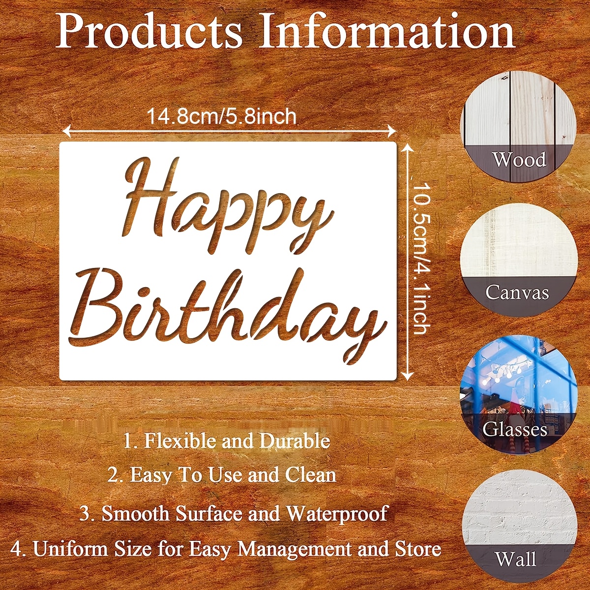 TEMU 6pcs Birthday Celebration Templates, Reusable And Washable Painting Templates, Suitable For Card Making, Balloon Templates, And Drawing Birthday
