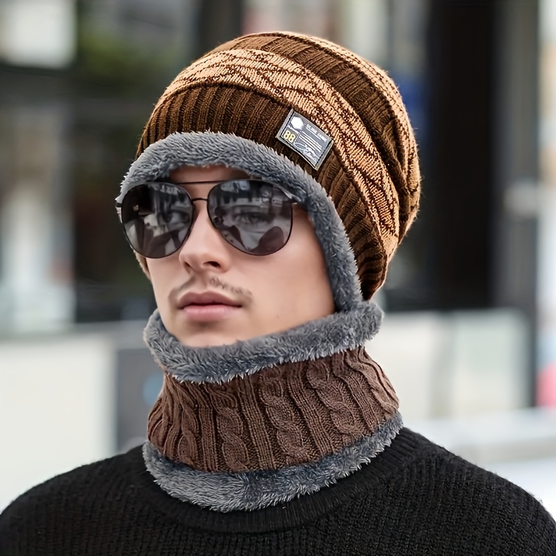 TEMU 2 pezzi (1 cappello e 1 sciarpa) Set unisex invernale per protezione dal freddo con cappello e scaldacollo, felpato imbottito con copertura per