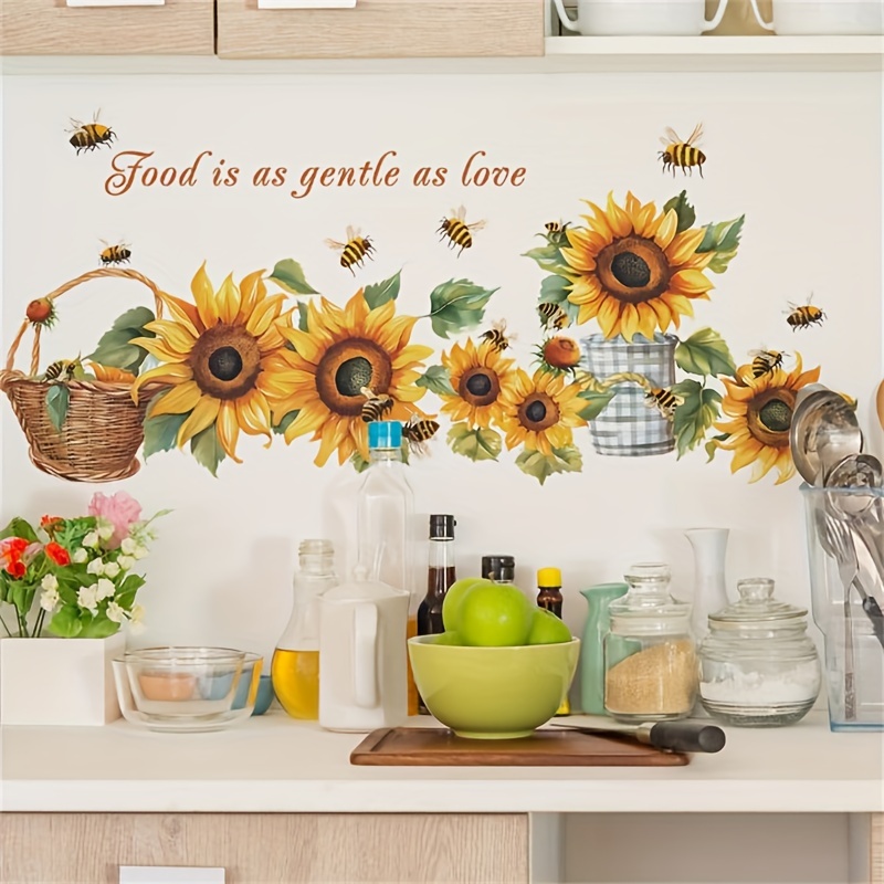 Sunflower Bee English Slogan Kitchen Decoration Wall Stickers Stickers Self-adhesive