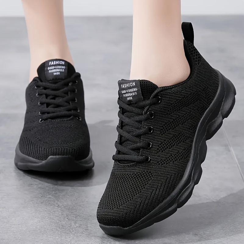 

Women's Solid Color Casual Sneakers, Lace Up Platform Soft Sole Walking Shoes, Low-top Breathable Sporty Trainers