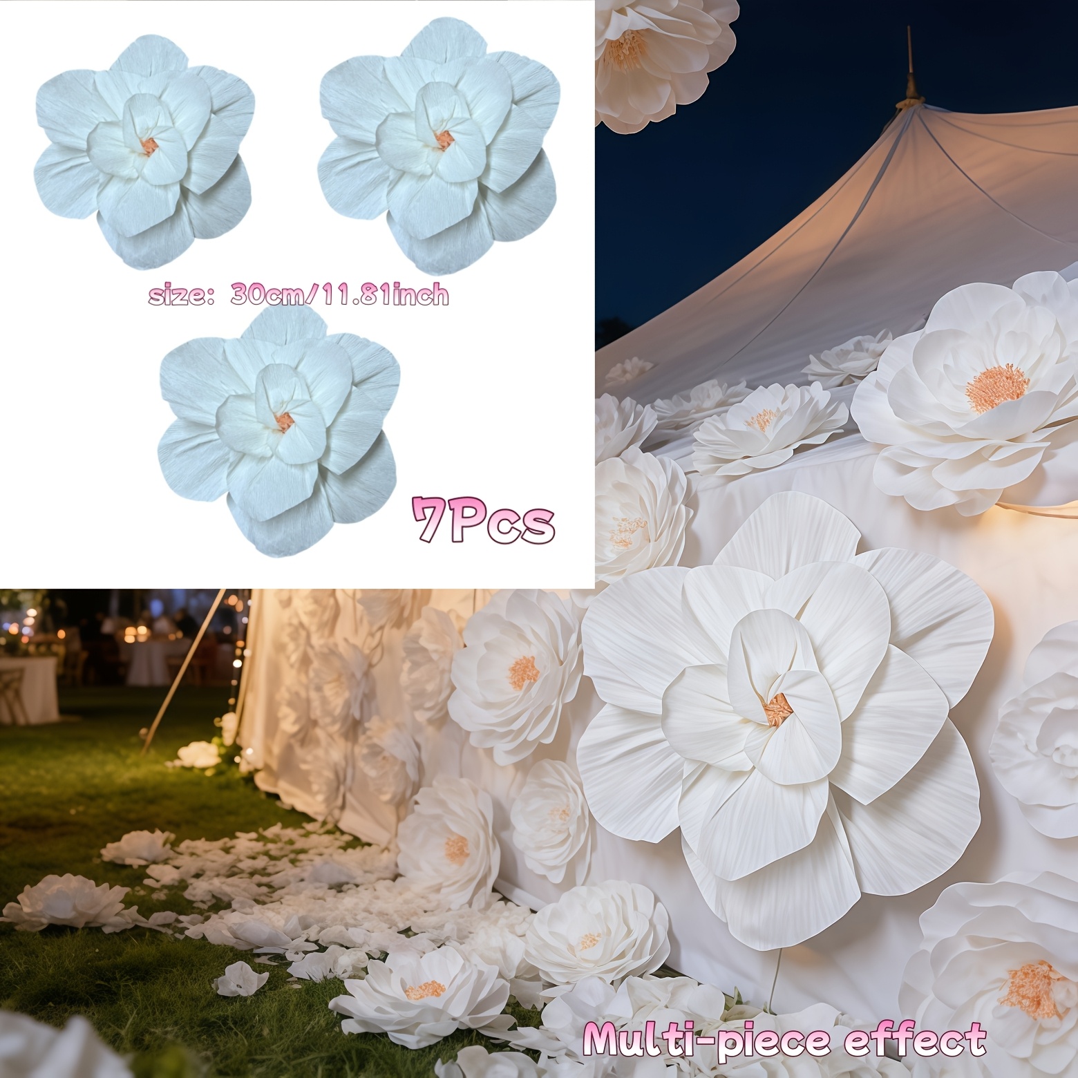 Image of 7pcs Mixed Set, Pure Handmade High-end Pleated Flower Series, Exquisite Crafts, , Thick Quality, Exquisite Handmade Artificial High-end Flowers, No Electricity Required, Wedding Decoration