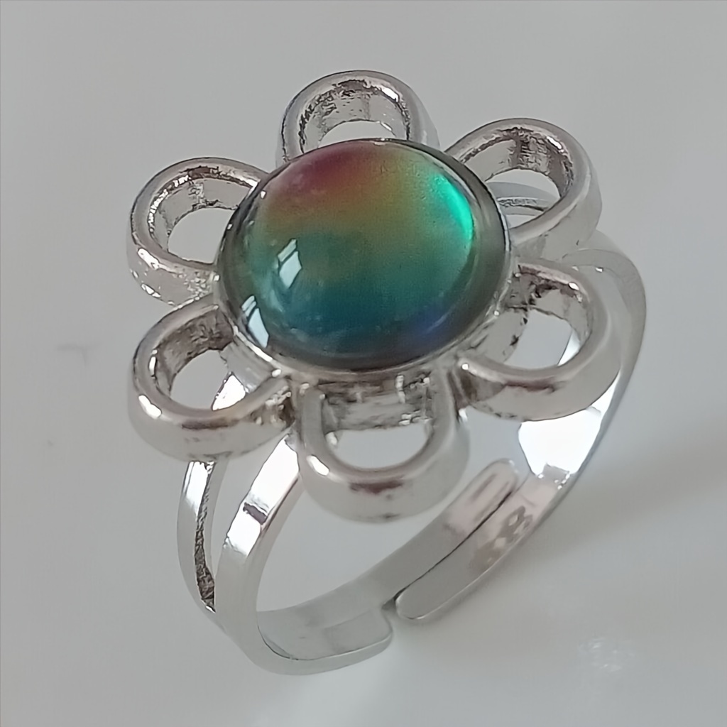Sunflower Mood Ring Temperature Sensitive Changing Gemstone Alloy Band