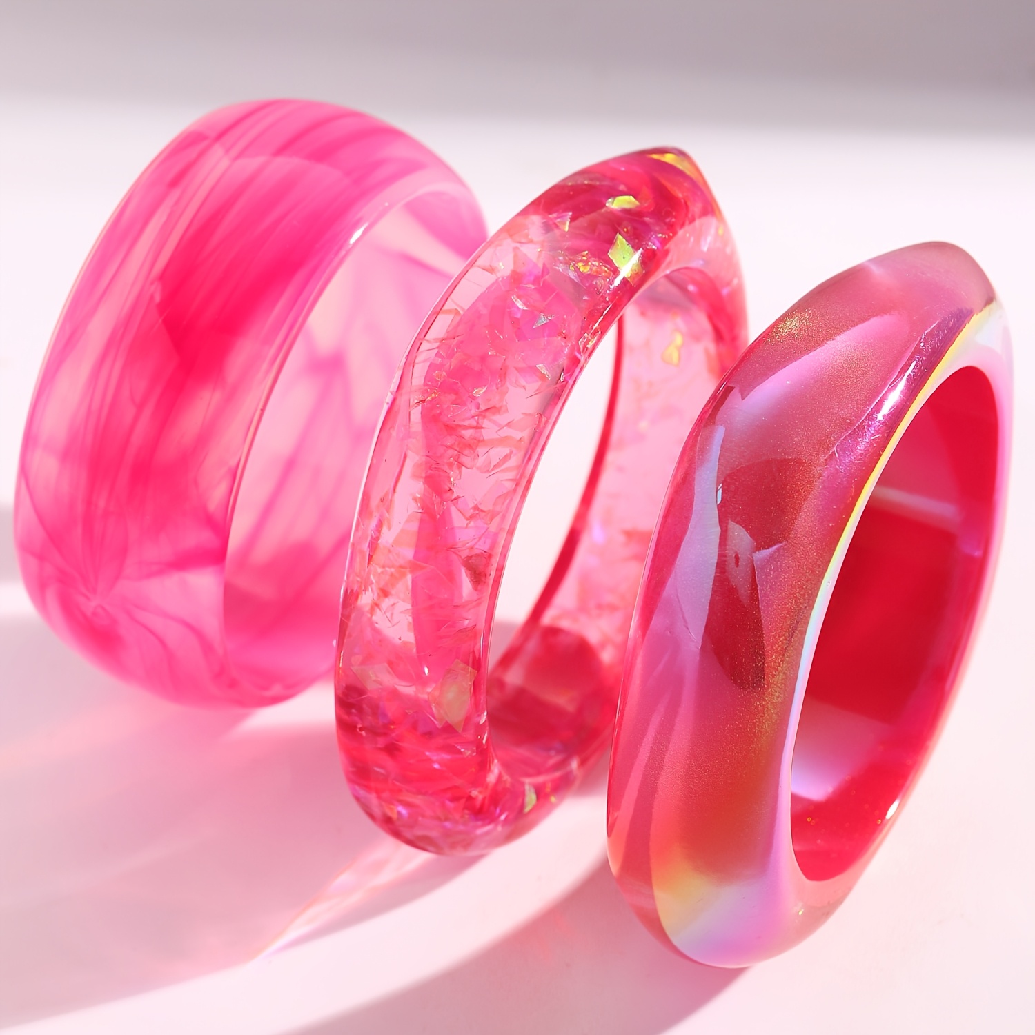 Women's Oversized Pink Resin Bangle Set, Minimalist Stackable