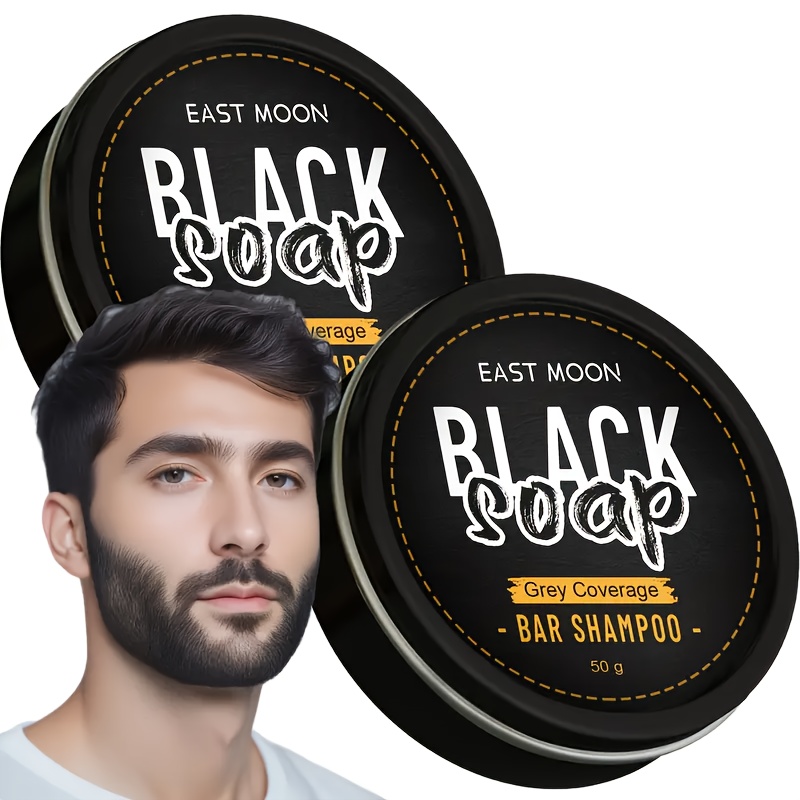TEMU 2pcs Black Soap Bar For Gray Hair Coverage - Darkens Hair, Reverses Grey, Compressed Soap For Hair Darkening, 50g Each