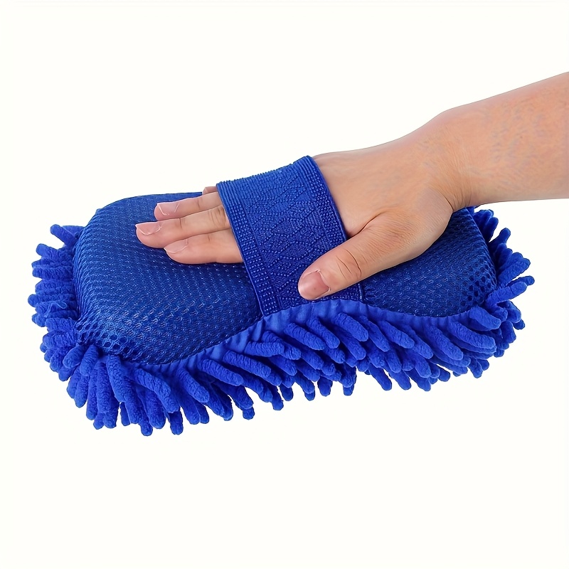 TEMU Esponja de Microfibra Azul Chenille para de Coches y Motos | Mango Ergonómico, Superabsorbente, Superficie Texturizada - Accesorios de Limpieza