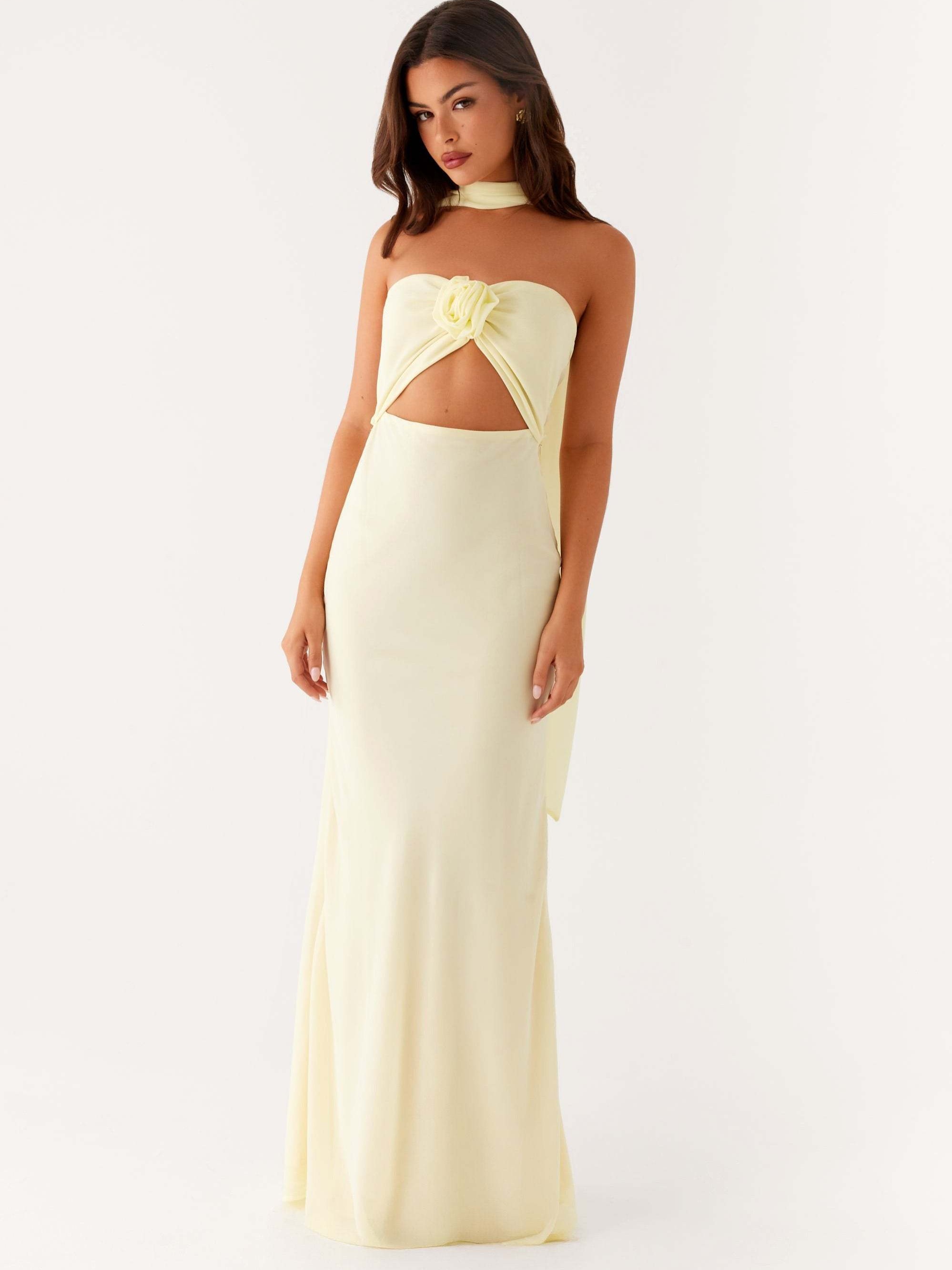 bodycon turtleneck dress Lyra - Chartreuse Green Long Sleeve Twisted Knot Double Cut-Out Bodycon  Maxi Dress main image 1