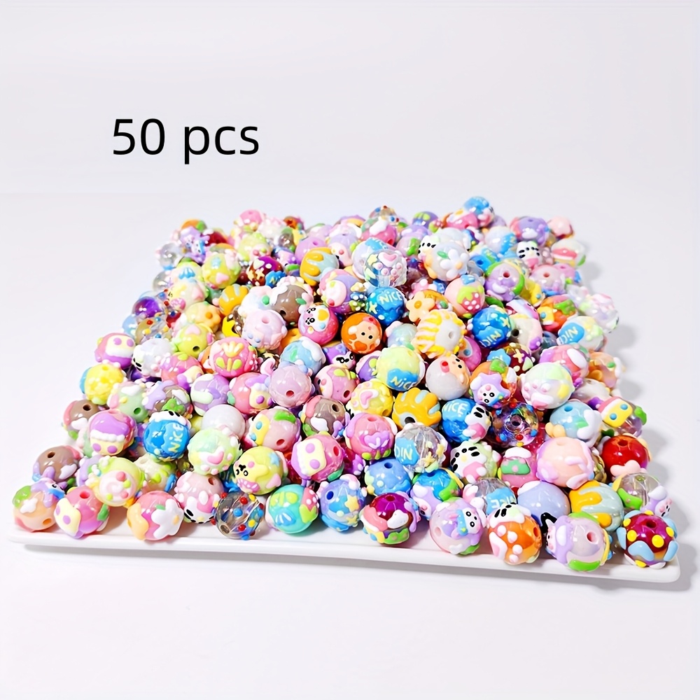 TEMU 30개/50개 손으로 그린 비즈 혼합 수제 가게 중공업 전체 드로잉 도파민 DIY 휴대폰 체인 액세서리 패키지|소품샵