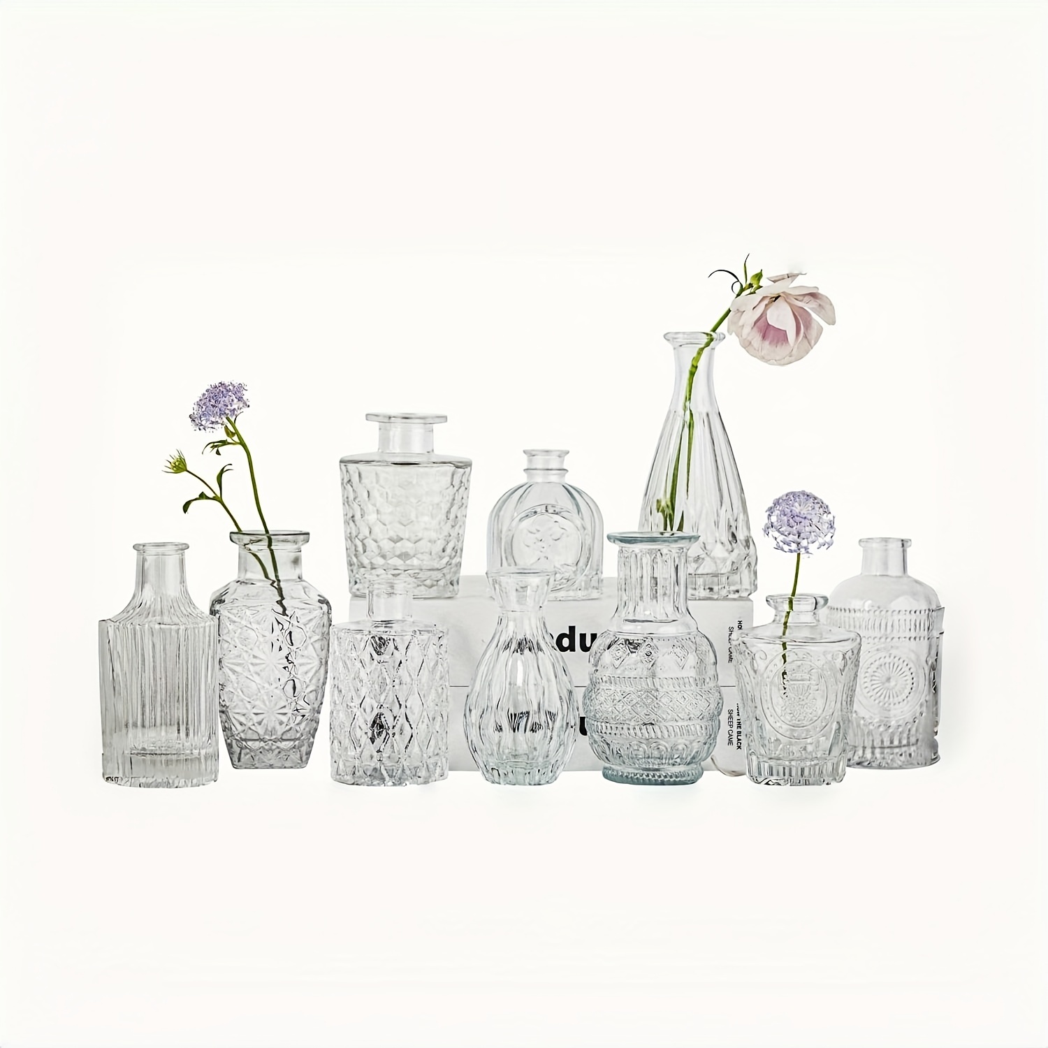 Image of Bud Vase - A Set Of 10 Small Glass Vases For Decoration, Adorable Transparent Crystal Bud Vases In Bulk, Mini Vintage Bud Vases For Wedding Decor, Party Table Bud Vase Decorations