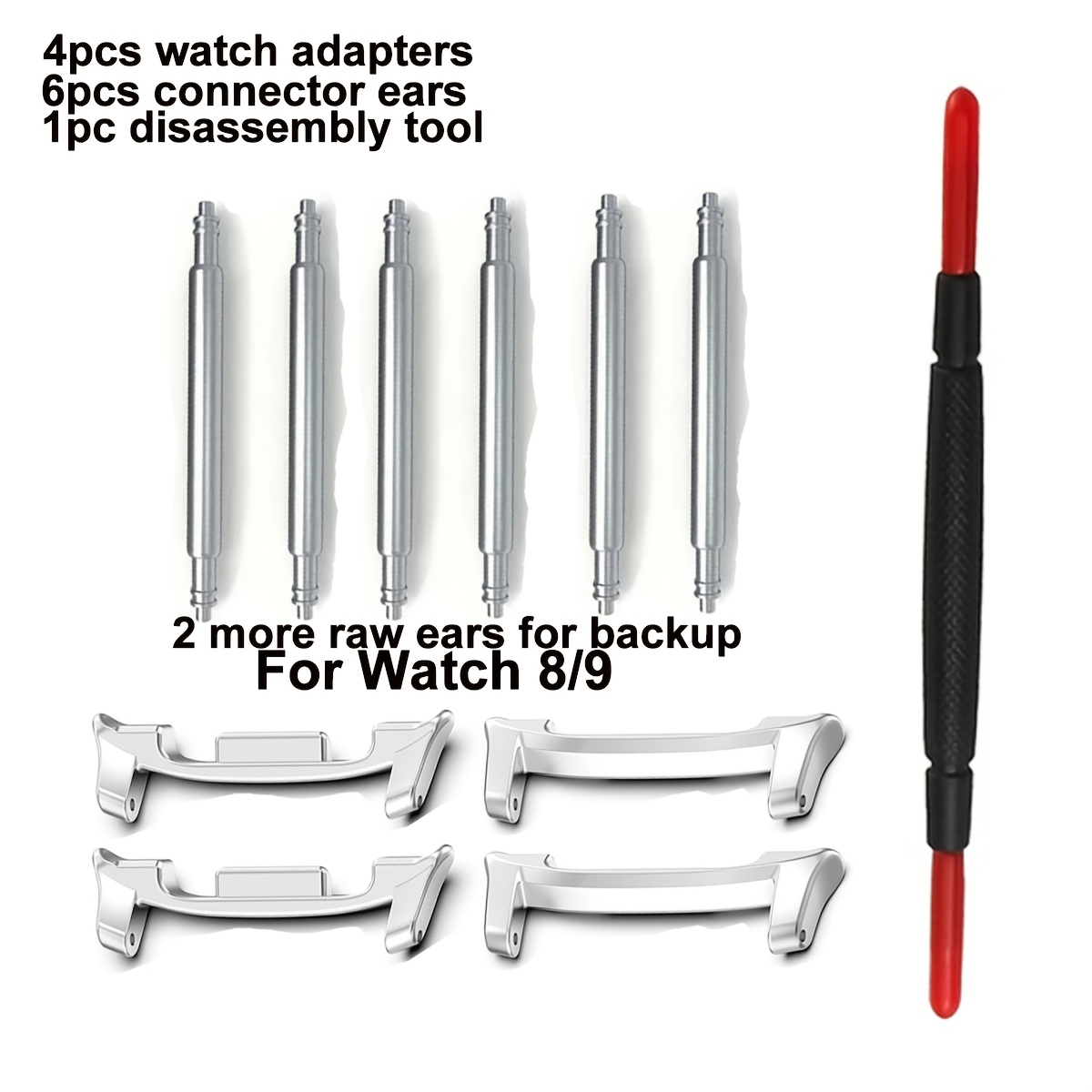 TEMU Useful 11pcs Watch Adapters Set Including 4pcs Watch Connectors Compatible With Galaxy Ultra/ Ultra 2025 Watchband Metal Connector For Watch 8 8