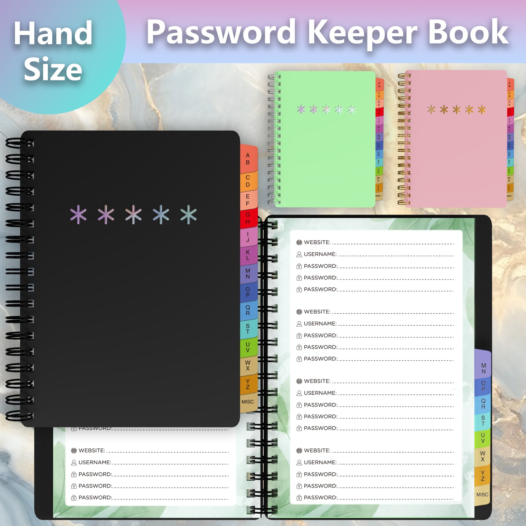 

Spiral Password Book With Colorful Alphabetical Tabs - 4.5x5.8 Inch Passwords Book For Internet Login, Website, Username, Password. Alphabetized Password Book For Home Or Office
