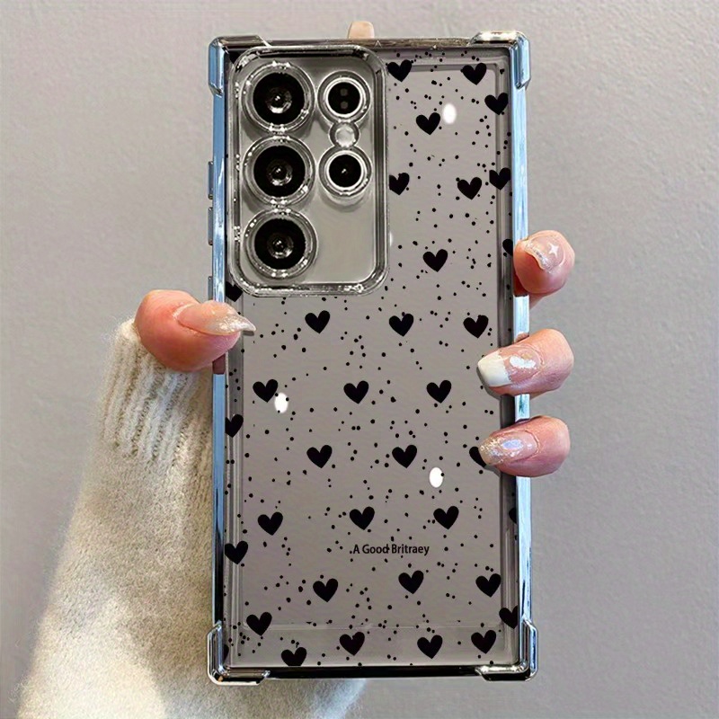 TEMU Phone Case: Black Heart Dot Pattern Four-corner Anti-drop New Phone Case For Galaxy S20/s20+/s20 Fe/s20 Ultra/s21 5g/s21 Fe 5g/s21 Ultra 5g/s22