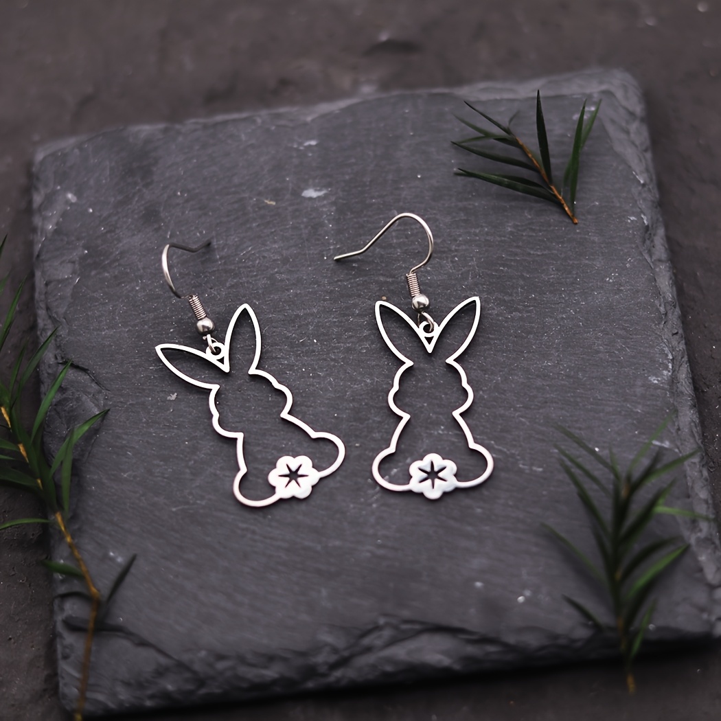 Vintage-inspired Stainless Steel Rabbit Line Snowflake Earrings - Minimalist Jewelry Craft Pendant Charms With Star Accents, Ideal For Making, Earring Making Supplies, Without Battery