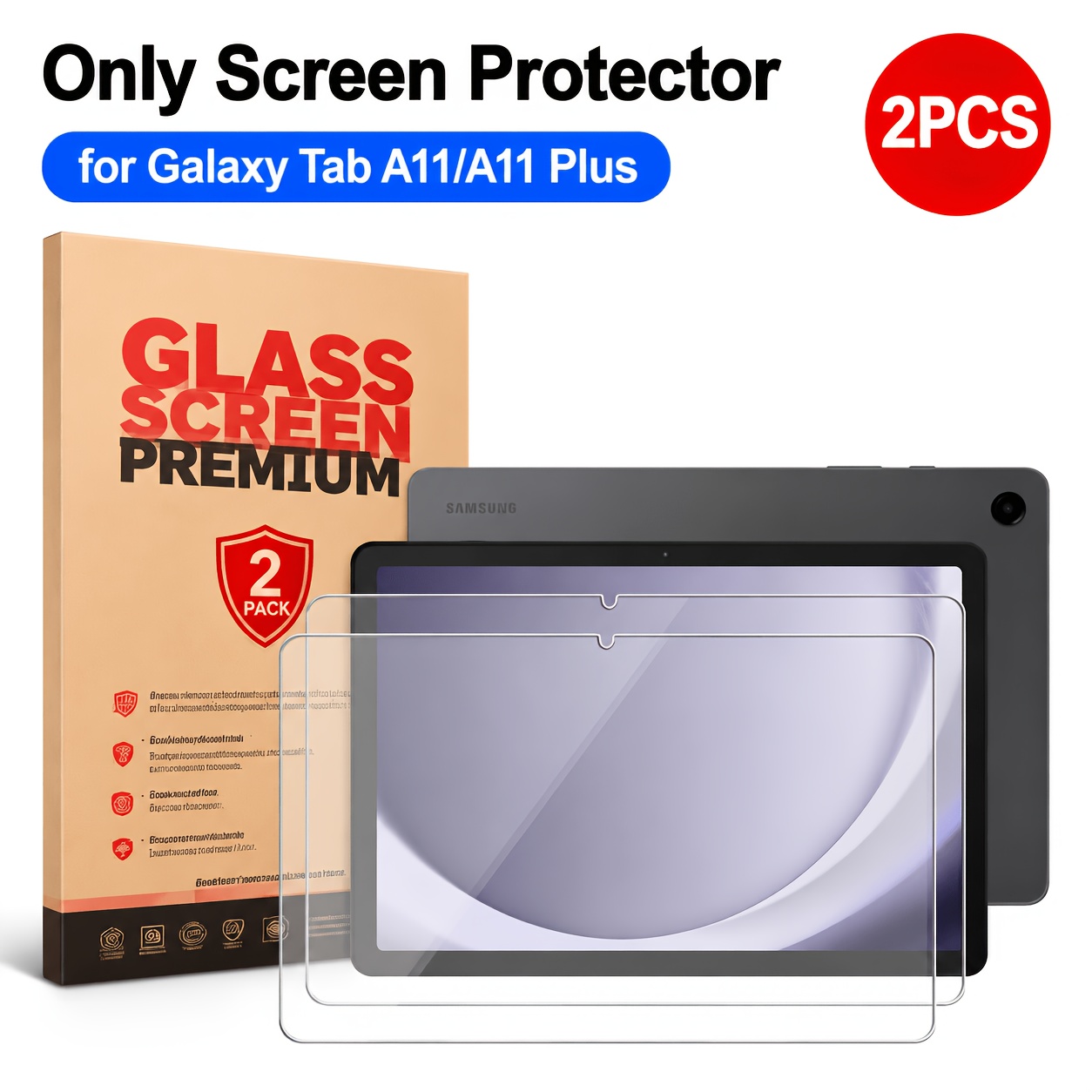 TEMU 2pcs Suitable For Tab A11+ Plus/tab A9+ Plus Tab A11/tab A9 Premium Tablet Screen Protector, Hd Tempered Glass Film, -9h Hardness, Transparent,