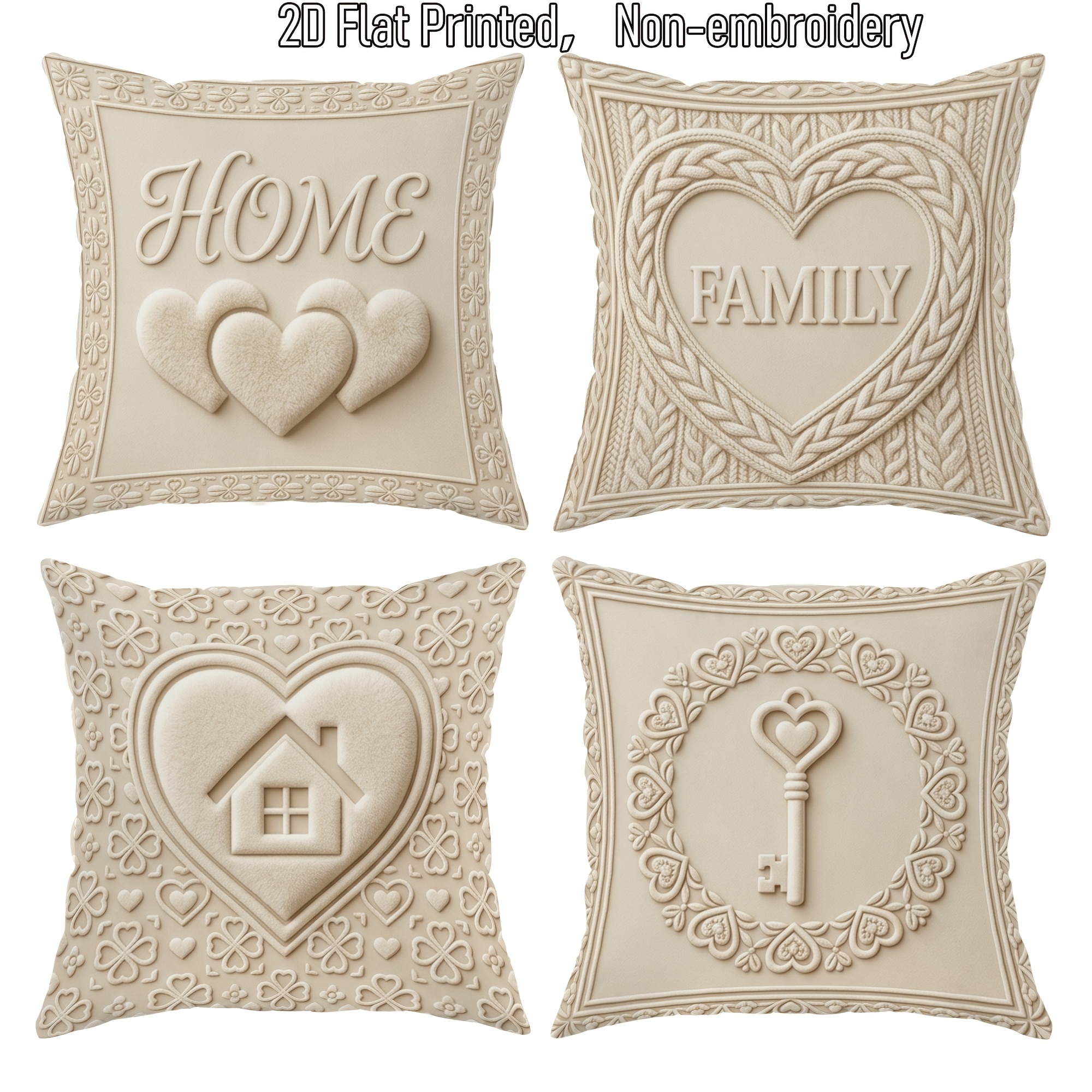 TEMU Juego de 4 fundas de almohada 2D con de moda para el hogar, color beige crema, fundas de almohada decorativas cómodas, estampado a una cara,