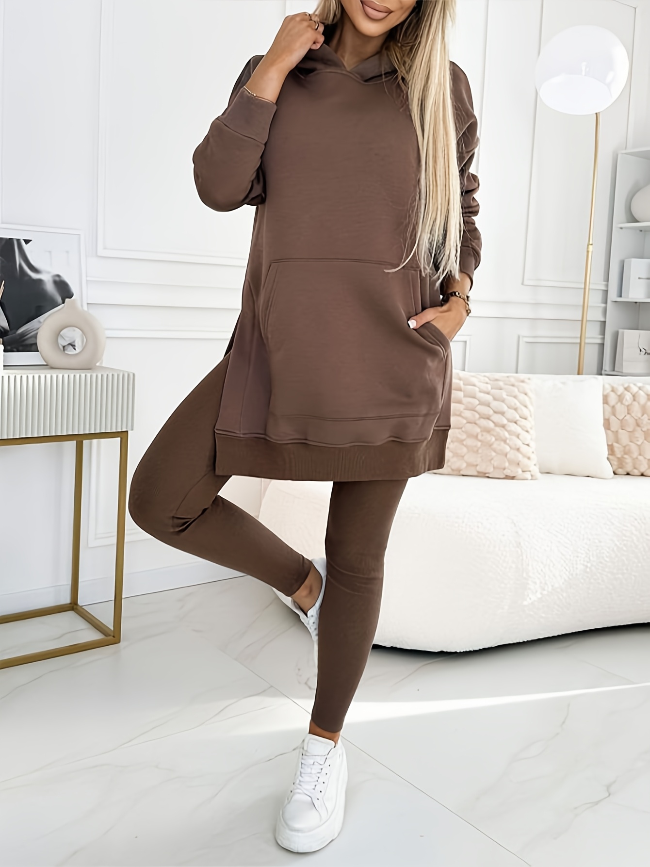 women's elegant long sleeve hoodie leggings set cozy fall