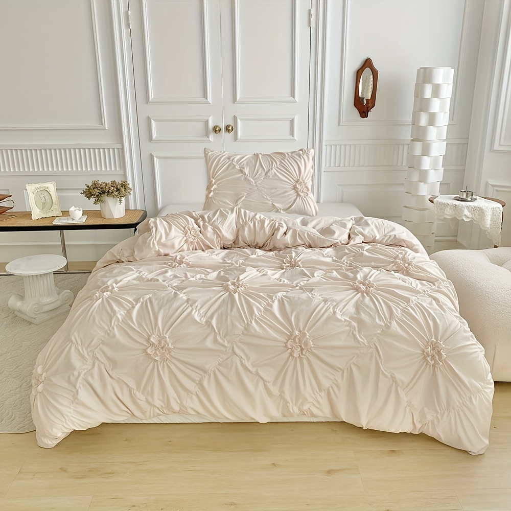 Image of Floral Duvet Cover 2/3pcs Set (1 Duvet Cover And 1/2 Pillowcases), Pleated , , Bedroom Bedding, With Zipper And Corner Straps, Suitable For Women And Men