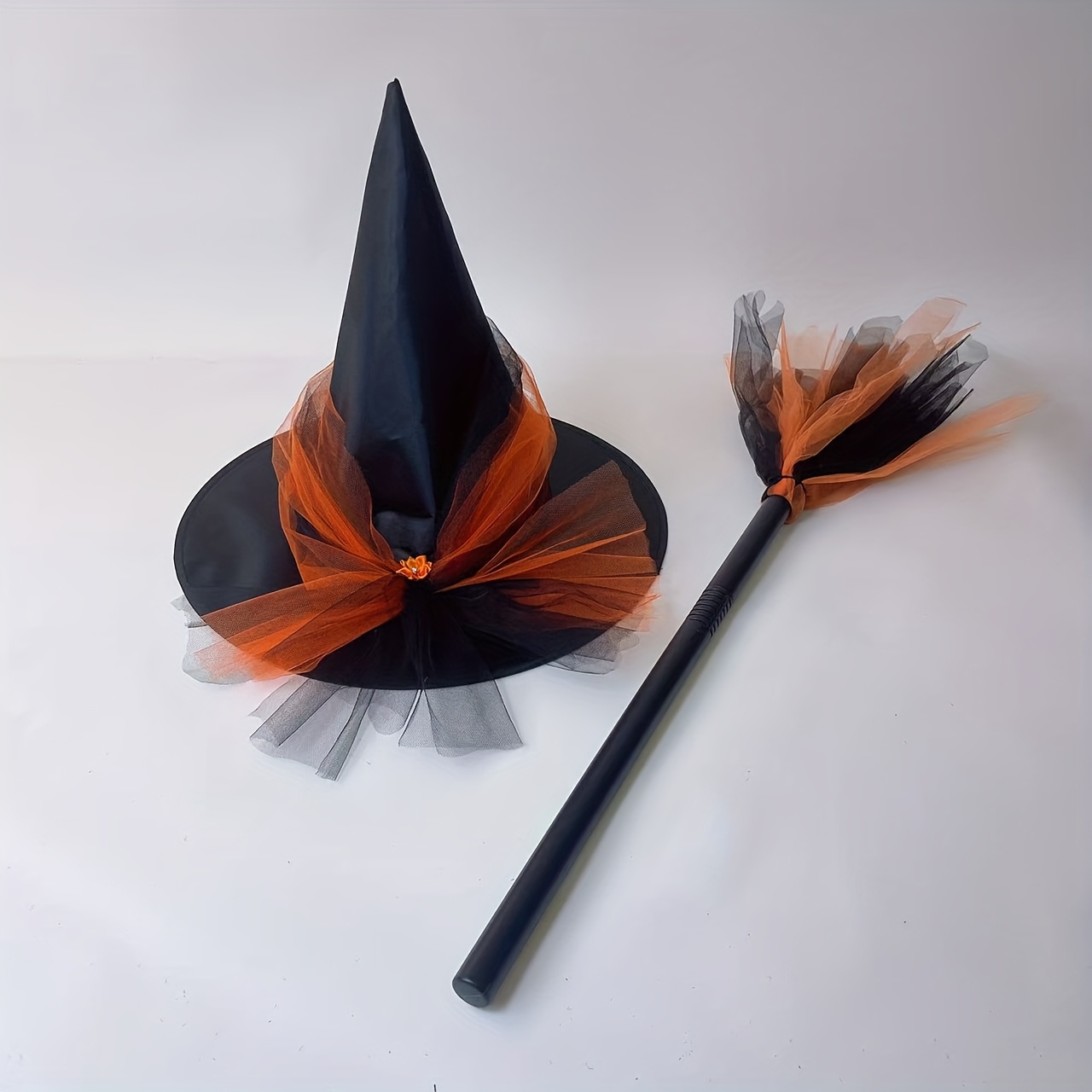 2pcs, Halloween Festival Witch Costume Accessories Set, Suitable For Party , Including Broom And Hat