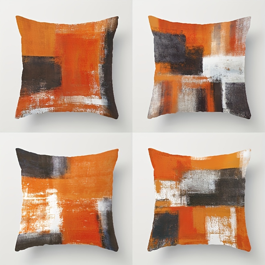 

4pcs Set Of Contemporary Orange Printed Throw Pillow Covers, 18x18 Inches - Allergy-friendly Polyester With Zipper Closure For Decor