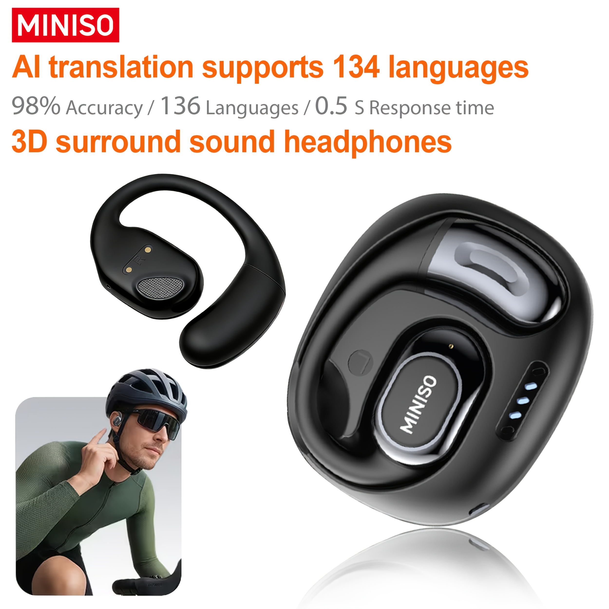 Image of Miniso Ms156 Border Communication Artifact Translation Bluetooth Headset Bluetooth 6.0 13mm Metal Film Bone Conduction Environment Sound Safety Design 136 Languages Real Time Translation Binaural