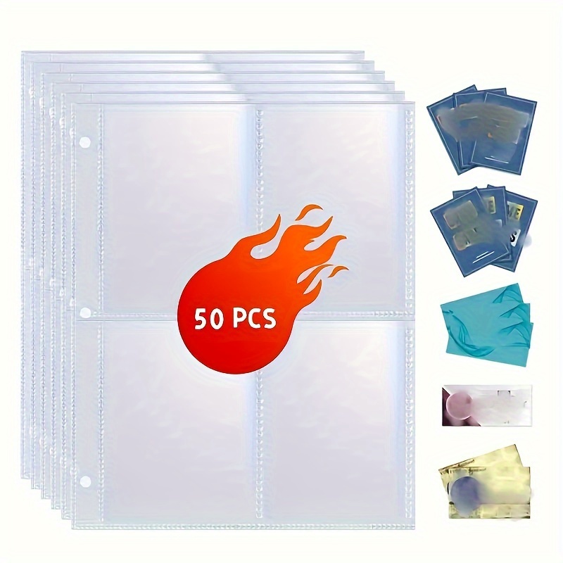 

50pcs 400 Pockets 2.5x3.5" Trading Card Sleeves, 6.1''x7.6" Double-sided 4-pocket Page Protector, Ultra-clear Game Card Sheets For A5 3 Ring Binder