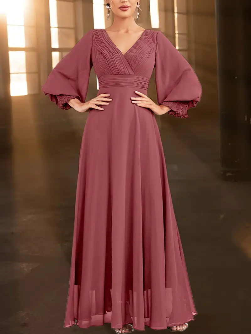 elegant deep v lantern sleeve chiffon dress pleated waist - Temu United Arab Emirates elegant deep v lantern sleeve chiffon dress pleated waist - Temu United Arab Emirates