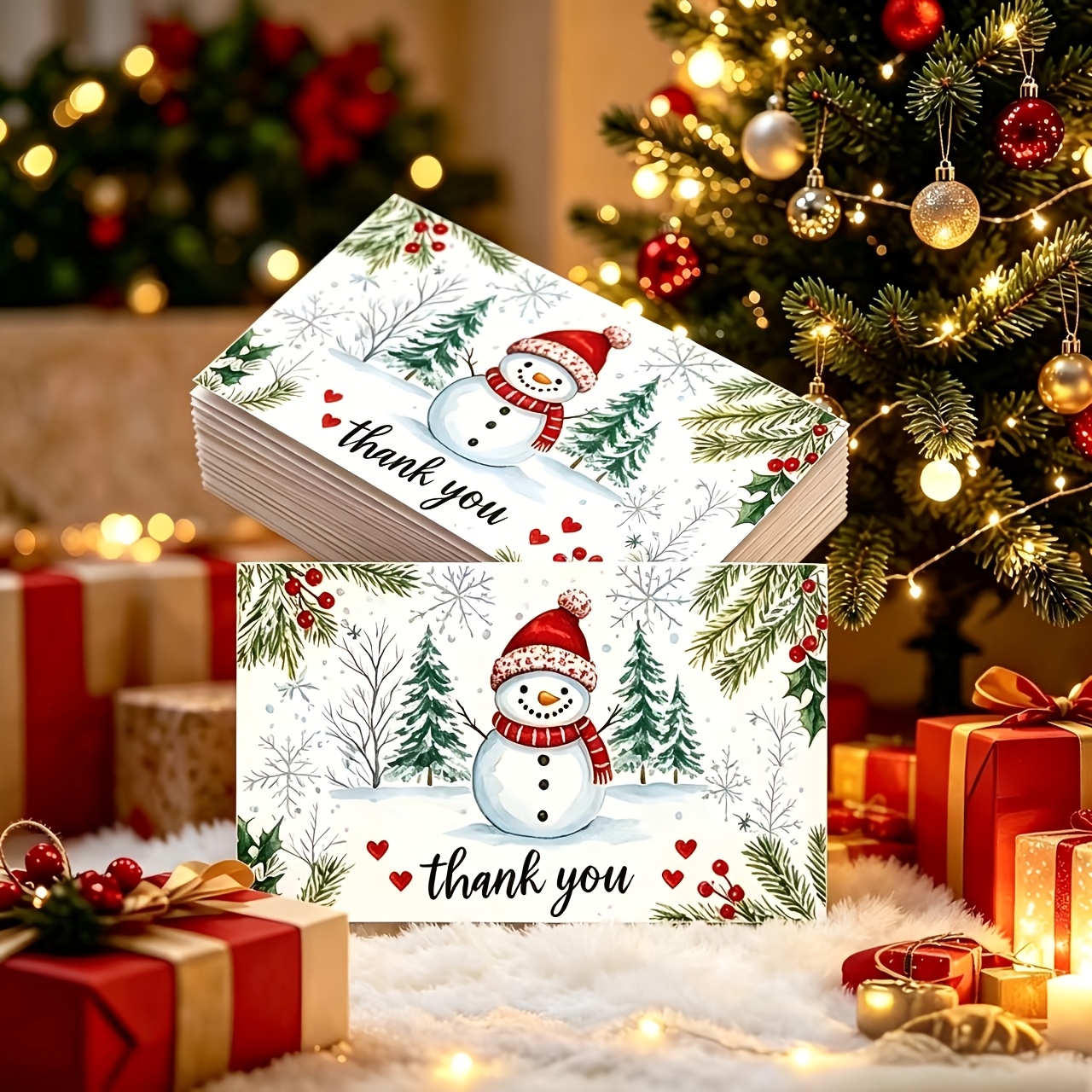 TEMU 52pcs Christmas Thank You Cards, Christmas Snowman, Thank You Cards, Blank Greeting Cards, Diy Cards, Halloween/christmas/back-to-, Suitable For