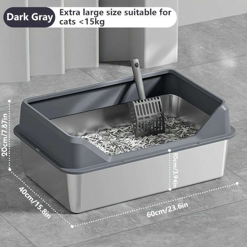 Image of Xl Extra Large Stainless Steel Litter Box, Cat Litter Box Enclosure With Lid, High Side Large Cat Litter Tray For Big & Multiple Cats, Anti-leakage, Including Scoop