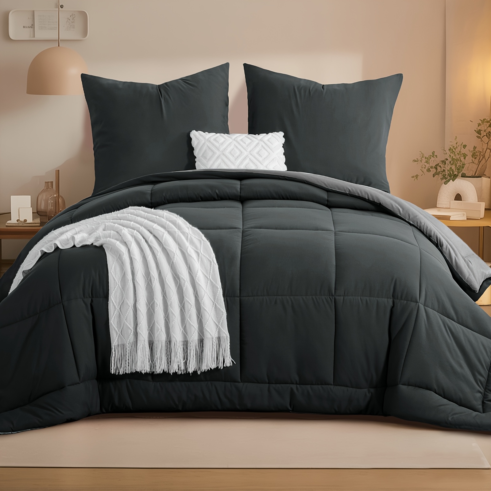 E-shop 2/3-teiliges Bettwäsche-Set, Kuschelige und leichte Steppdecke, Wendbare Bettdecke mit 80x80 Kissenbezügen, 300GSM Füllung, Weich und