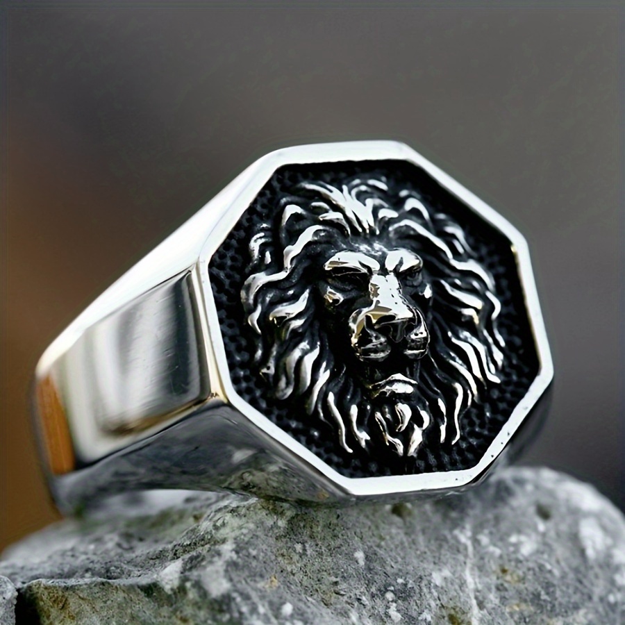 

Bague en acier inoxydable avec tête de lion, style vintage, unisexe, punk, bague à bande unique