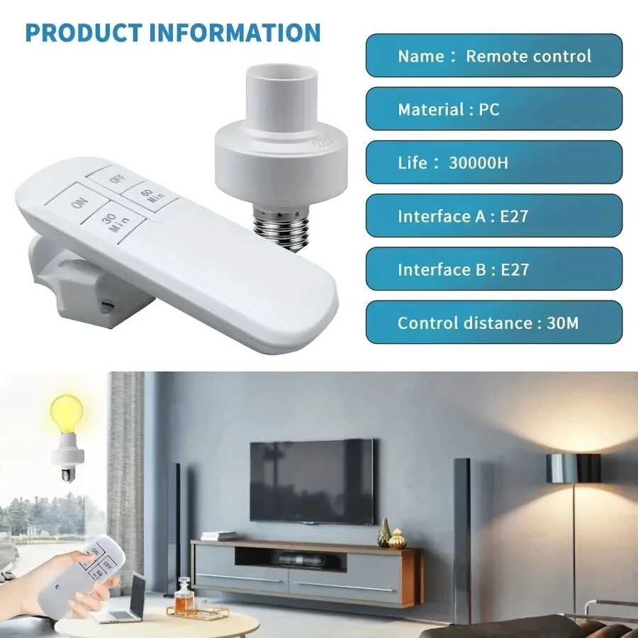1 switch wireless remote control lamp e27 bulb lamp holder timer with remote control for home ceiling light lighting details 2