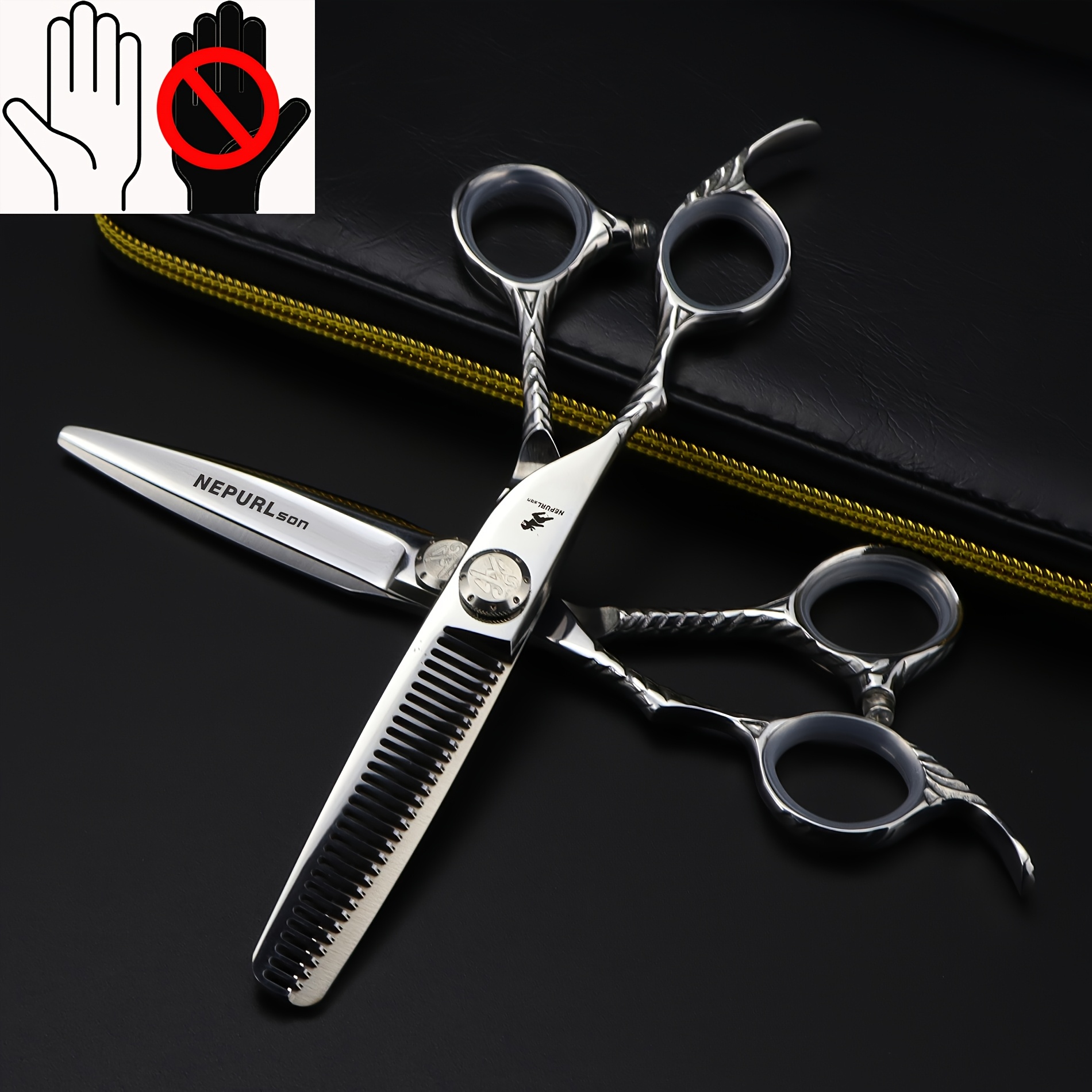 

Silvery Left-hand Scissors 6.0 Inch Special Shape Handle Hairdressing Scissors Barber Shears Flat Scissors Bangs Scissors, Suitable For Men And Women, Nepurlson