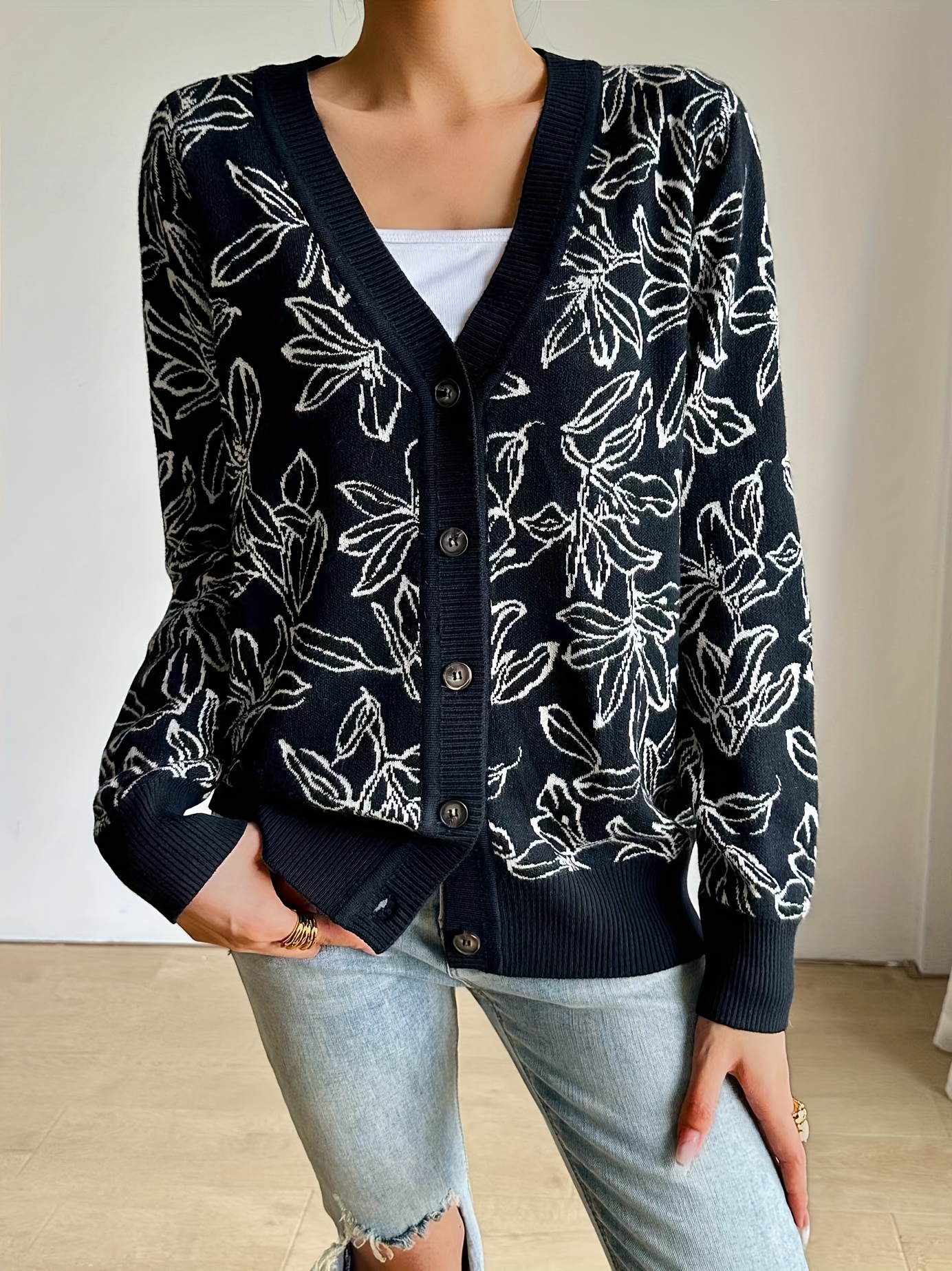 Fall leaf store black button-up cardigan