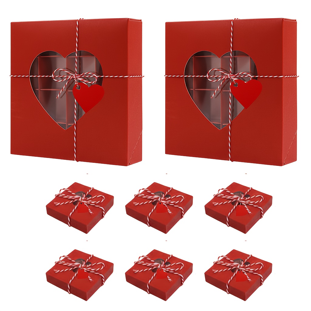 TEMU Gift For Her/him 6pcs Pink/red/white Heart-shaped Boxes With Windows(includes Heart-shaped Tag And Twine.), Suitable For Birthdays, Graduations,