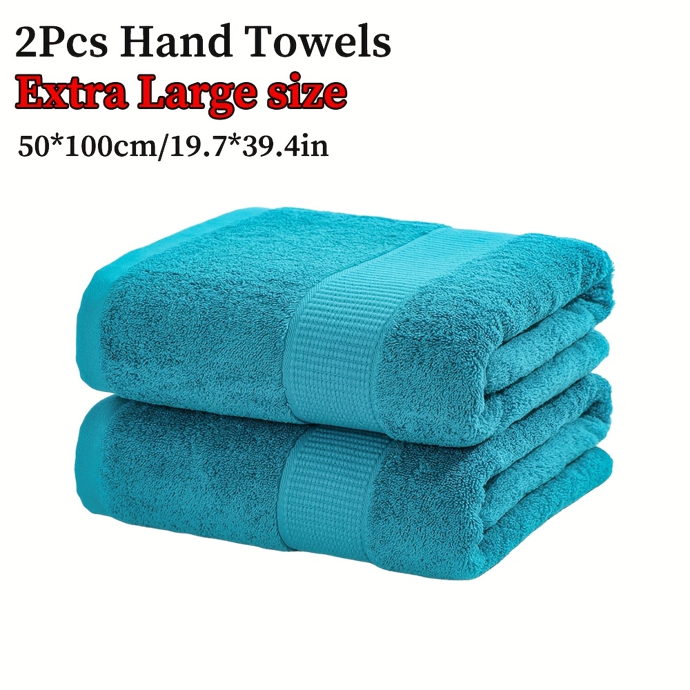 Image of 2pcs Extra Large Cotton Hand Towels 50*100cm/19.7*39.4in, Solid 450gsm Soft And Comfortable With Absorption, Household Face Towels, Optional, Suitable For Bathroom Shower, Hotel, Fitness, Sauna, Spa