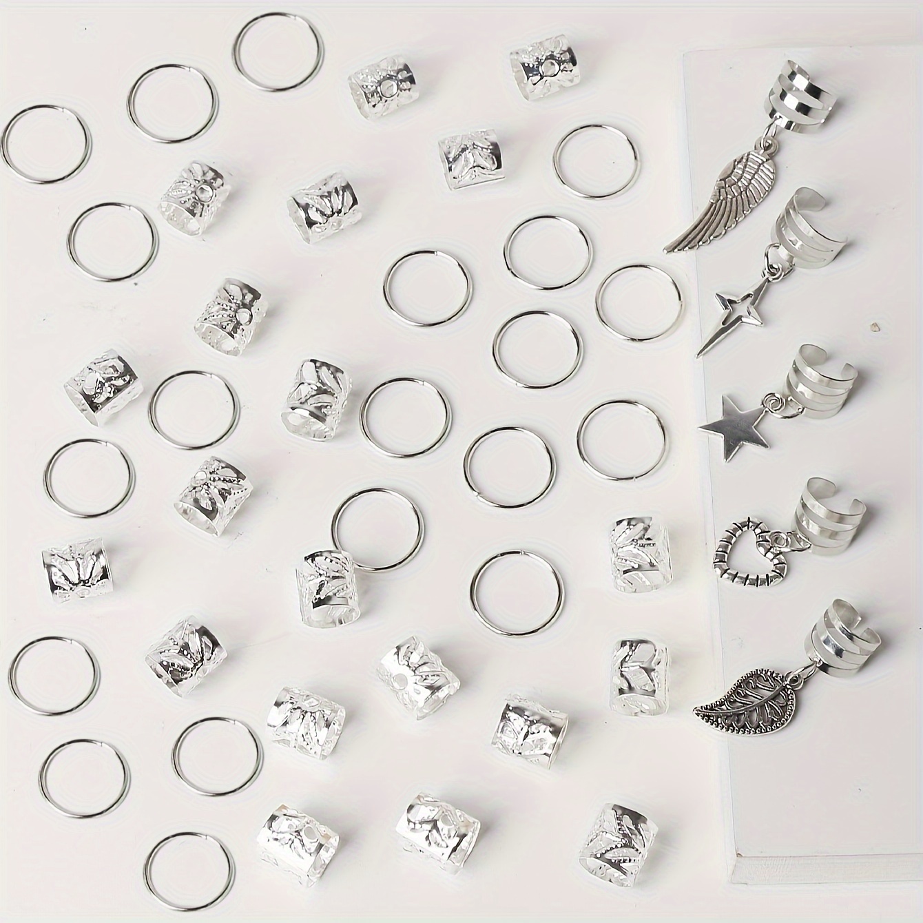Minkissy Haar-Zopfringe, 35 Stück Silberfarben – Metall-Dreadlock-Schmuck, Manschetten & Anhänger Für Damen & Herren