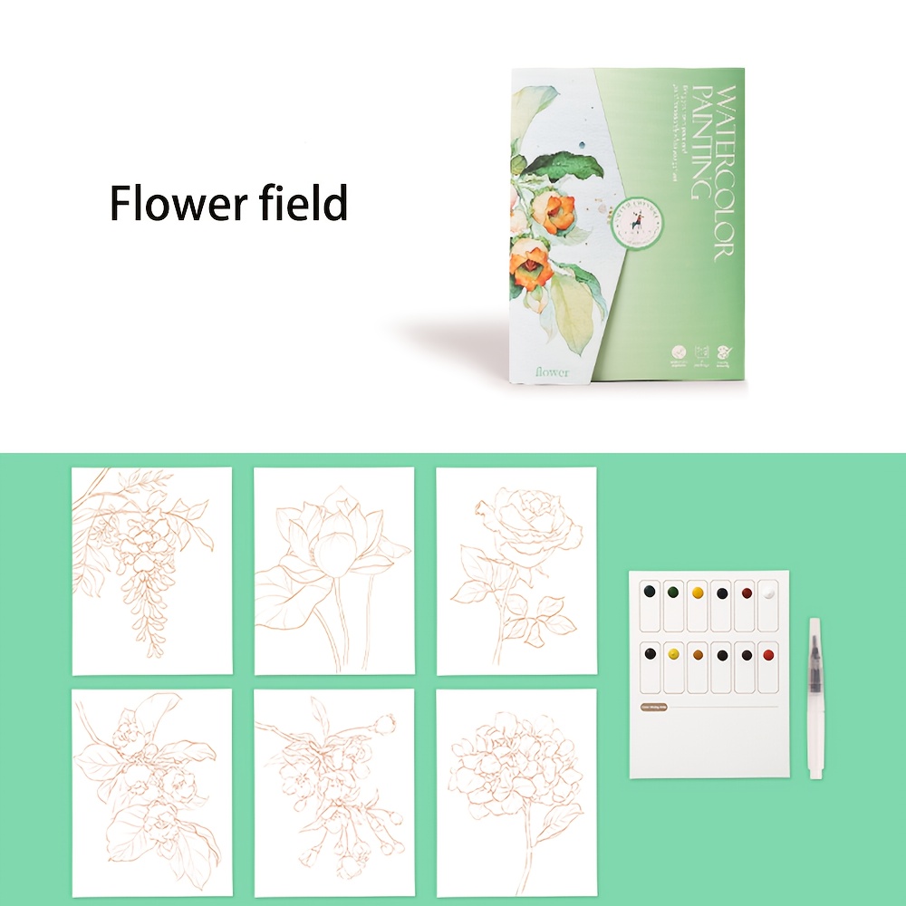 TEMU 6pcs Creative Watercolor Painting Set - Adult Coloring Books With Scenic & Floral Designs, Includes Watercolor Paper & Paints For Artistic