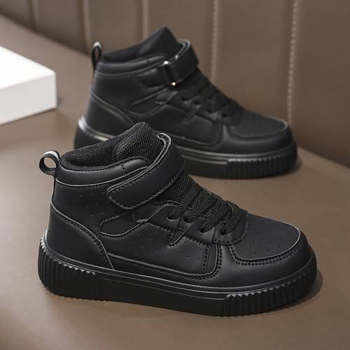high top sneakers with adjustable hook loop closure durable eva sole breathable lightweight slip resistant shoes for boys girls outdoor running skateboarding school casual wear skateboarding footwear trendy footwear fabric lined interior