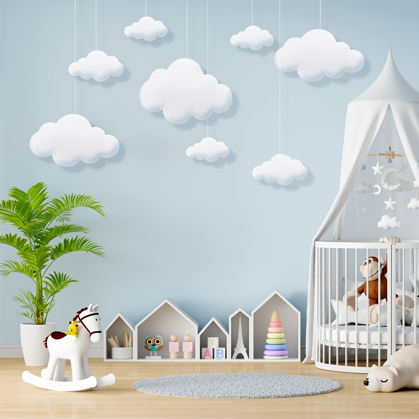 ZAUGONTW - 6 Nuvole Artificiali 3D Per Decorazioni Soffitto, Finta Nuvola In Tessuto Per Feste, Matrimoni, Baby Shower, Camera Bambini (3 Dimensioni) - 3