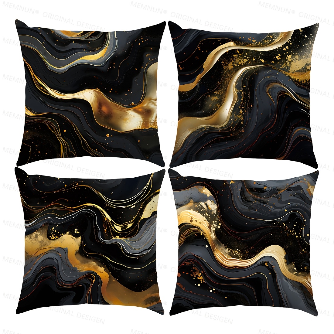 

4pcs Housse de Coussin Peinture Fluide Noir Or Décoration de Canapé et Chaise 100% Polyester Style Contemporain Simple Imprimé Housse de Coussin Décoration Maison (17.71''x17.71''/45cm*45cm)