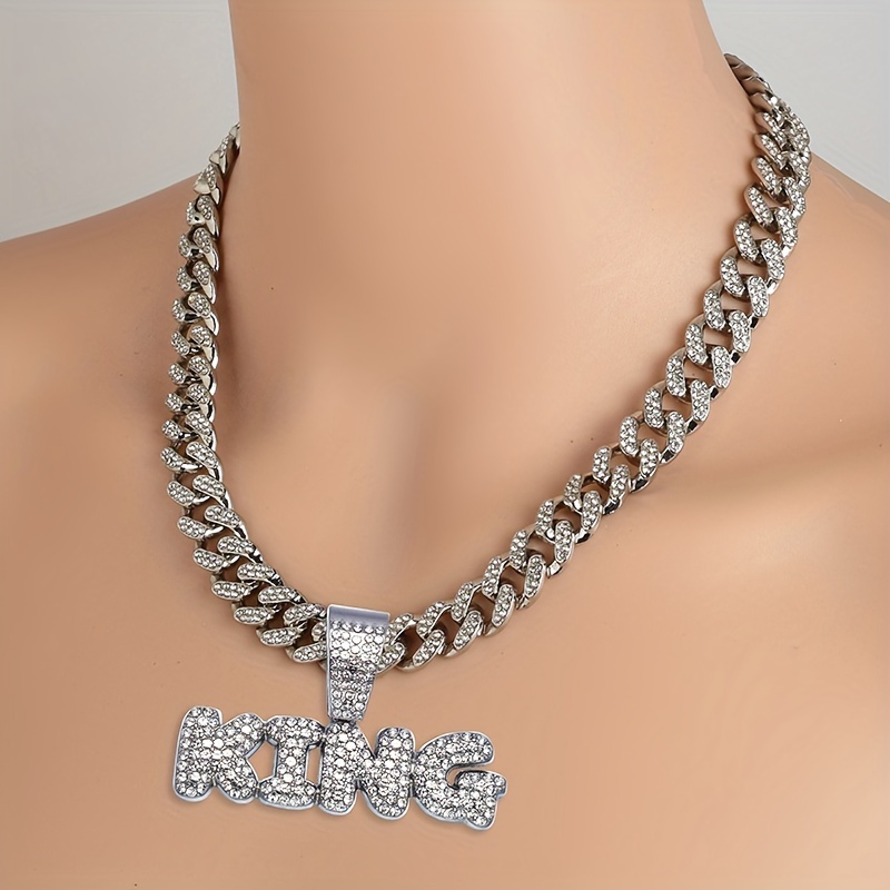 

Men Jewelry With Pendant "king" Hip Hop Cz Pendant Fashion Rapper Jewelry Rock Iced Out Shiny Stainless Steel Chain Necklace For Men