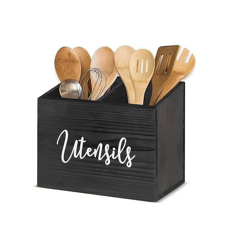 

Classic Wooden Kitchen Utensil Organizer - Portable Storage Box With For Easy , Storage Bins For Home Organization