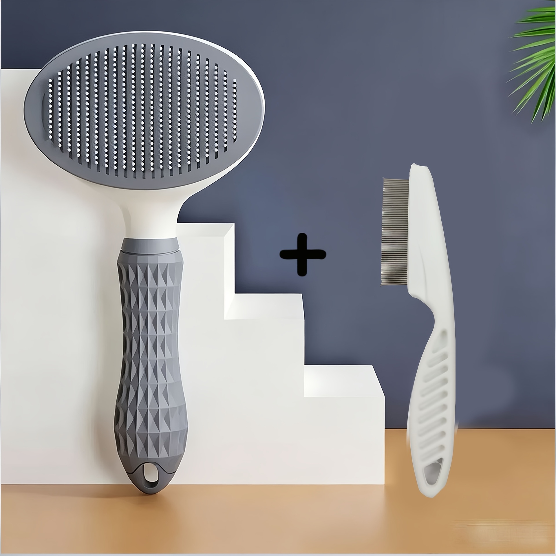 TEMU 2pcs Set: 1 Upgraded Easy-to- Comb With A Self-cleaning Button + 1 Detangling Comb. Hair Removal—universal Curved-pin Comb For Cats And Dogs,