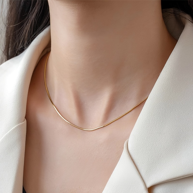 925 silvery snake chain necklace ultra thin spring loaded Temu