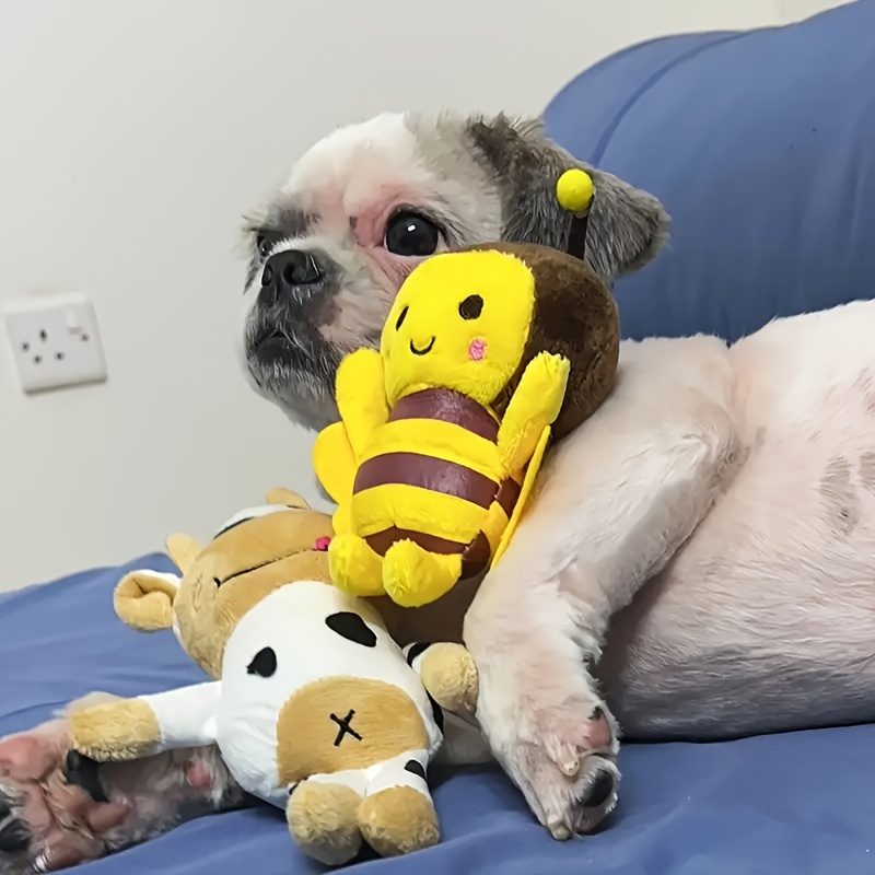 Set Of 3 Sturdy Plush Dog Toys Shaped Like Cartoon Bees, Designed For Interactive Chewing And Grinding, For Dogs Of For All Breeds And Sizes, Perfect For, New Year's, And Presents - Yellow And Black