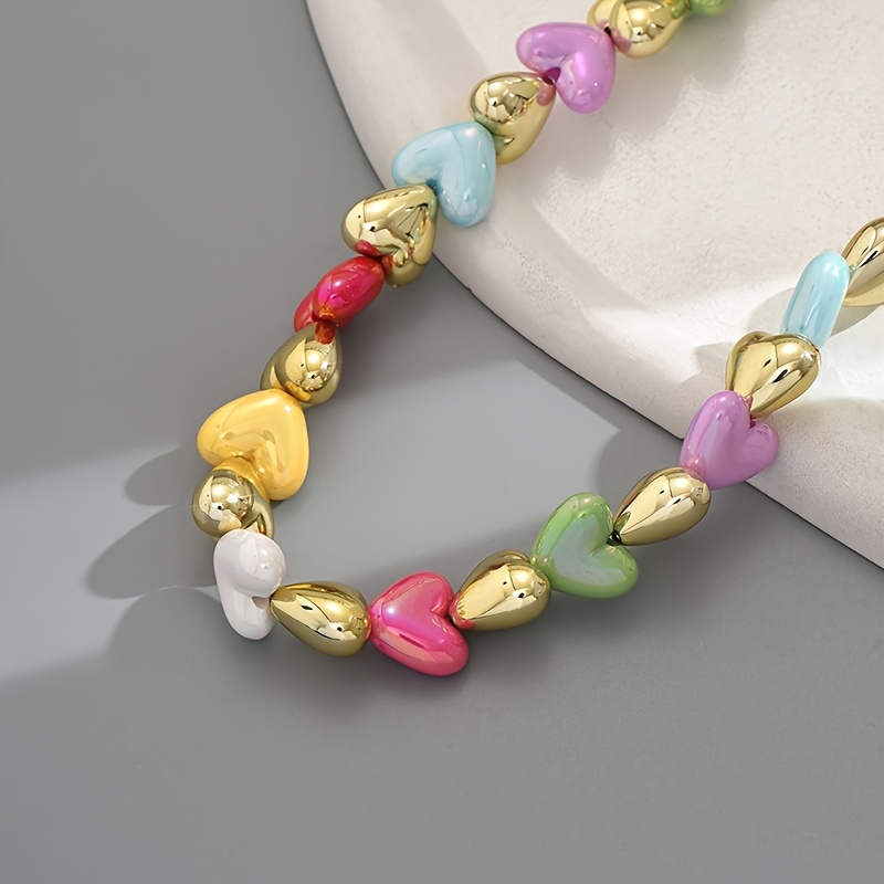 Boho Resin Heart Necklace Colorful with Lace Top