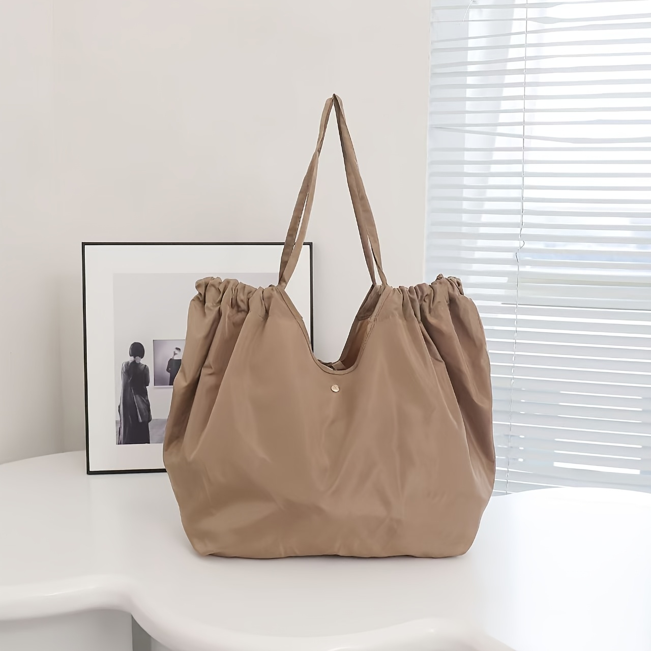 E-shop Modische Unifarbene Zugbeuteltasche, Faltbar, Mit Knopf, Elegant,