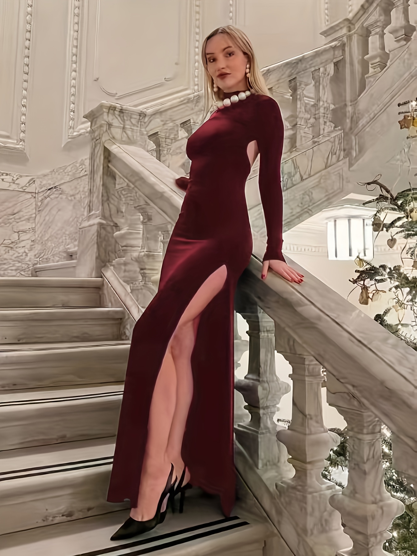 princess polly baby blue dress Ashley Lauren 4601 Long Sleeve Cutout Beaded Fringe Backless Cocktail Dress Formal Gown 0 / Black