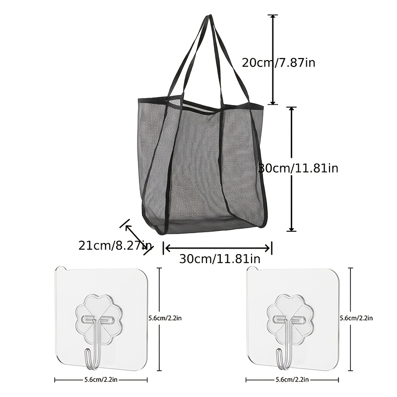 TEMU 3pcs (1 Storage Bag And ) Large Capacity Mesh Beach Tote Bag - Durable Polyester, Solid Color With Sturdy Handle, Suitable For Travel, Beach,
